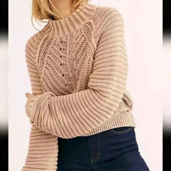 Free People Womens Beige Sand Case Knit Sweater  M - Picture 1 of 14